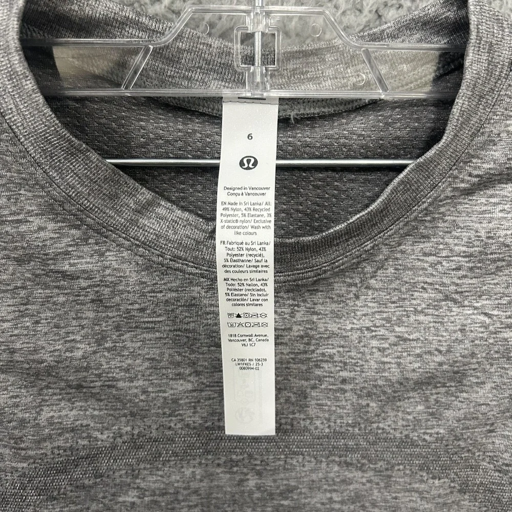 Lululemon Shirt Womens 6 Gray Swiftly Relaxed Tank Top Stretch Gym Active Wear - Picture 3 of 11
